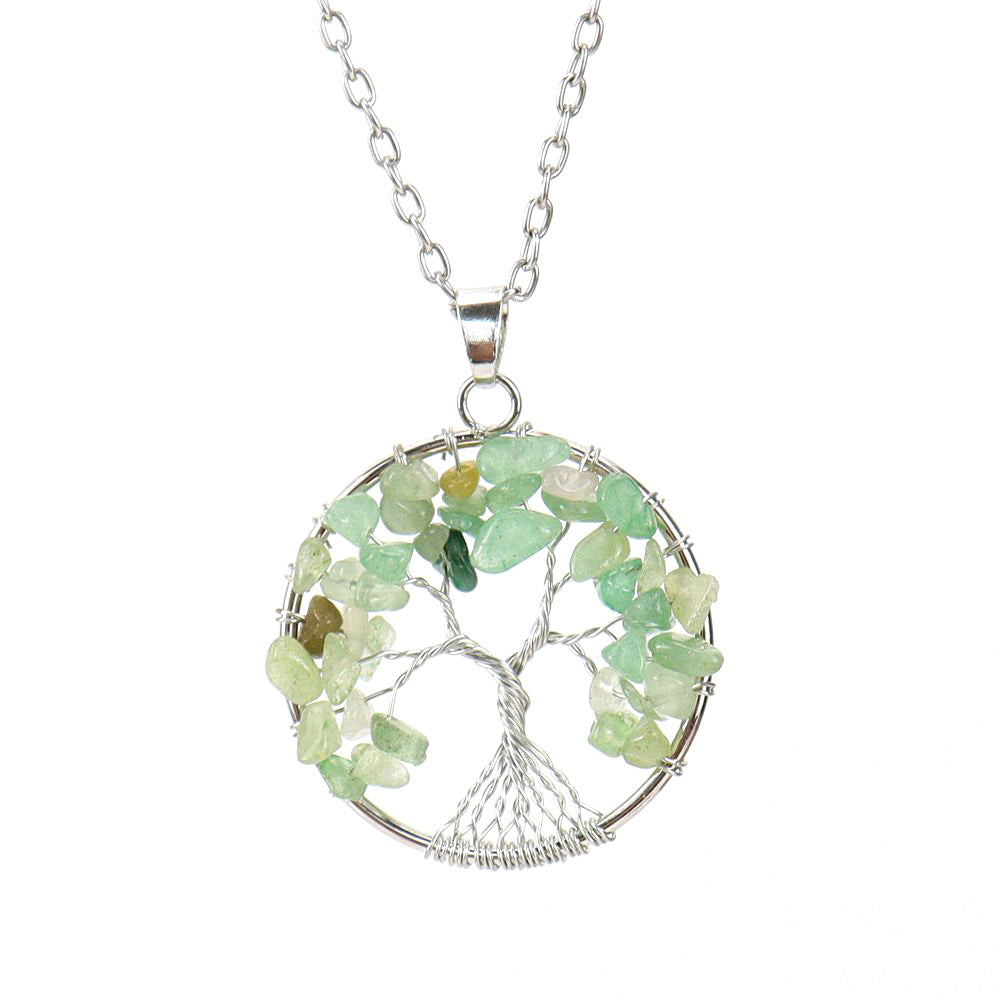 Wholesale Silver Hand-wound Colorful Crystal Gravel Tree of Life Necklace